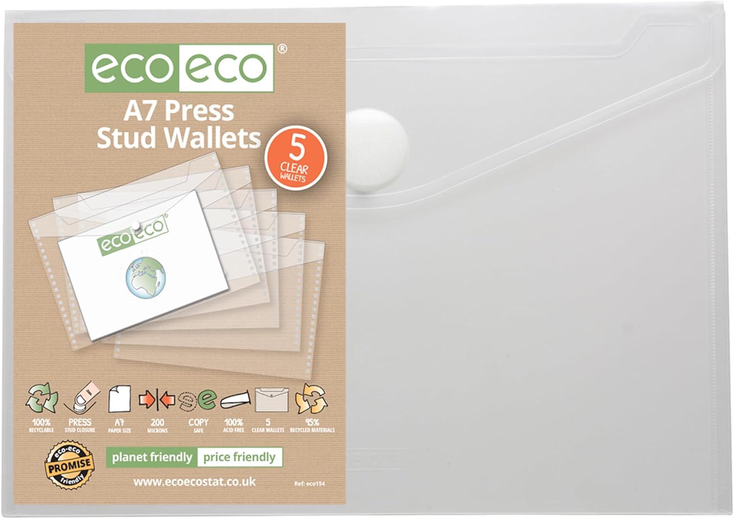 eco eco a7 95% recycled clear press stud popper wallet, plastic folders (pack of 10), eco154x2 eco eco a7 95% recycled clear press stud popper wallet, plastic folders (pack of 10), eco154x2