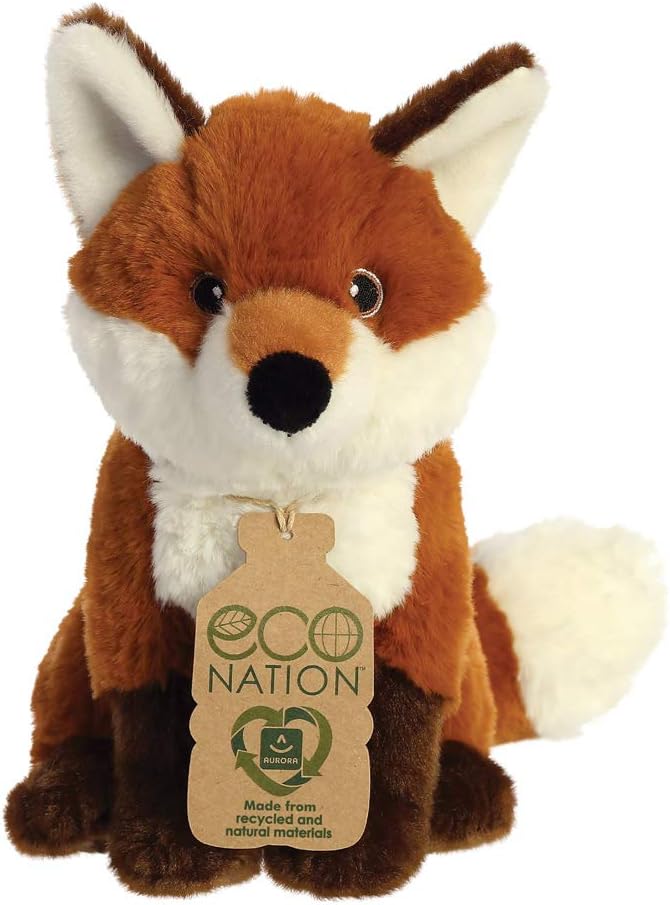 aurora, 35009, eco nation, fox, 9in, soft toy, brown & white aurora, 35009, eco nation, fox, 9in, soft toy, brown & white