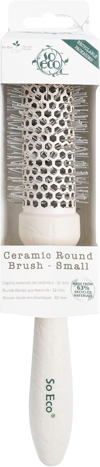 so eco small 32 mm thermo ceramic round brush hair styling, volumising & curling brush for short to medium hair. sustainable bioplastic handle & pins made from recycled plastics so eco small 32 mm thermo ceramic round brush hair styling, volumising & curling brush for short to medium hair. sustainable bioplastic handle & pins made from recycled plastics