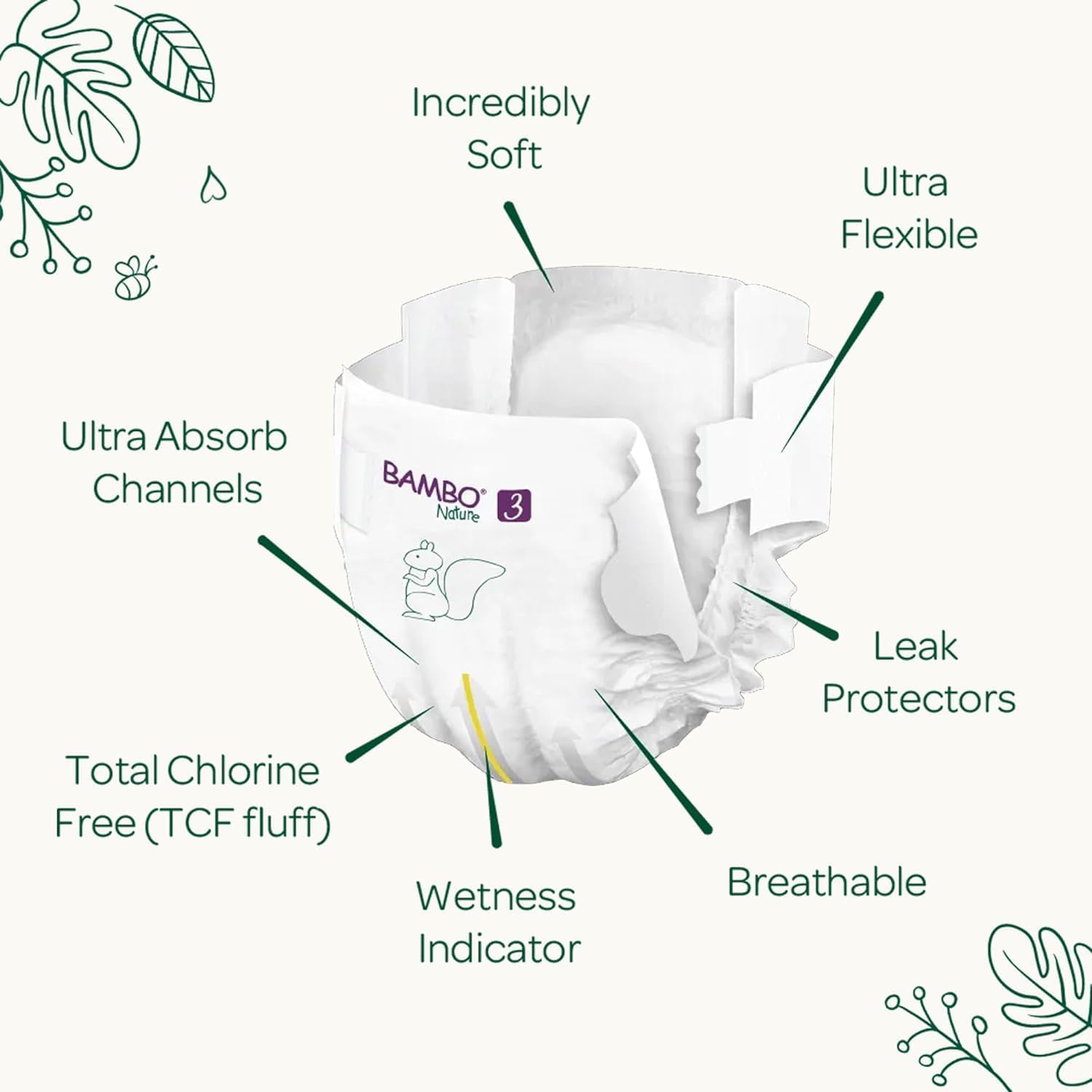 bambo nature premium eco nappies, size 3 (9 18lb/4 8kg), midi, 168pk, eco labelled, enhanced leakage protection, secure & comfortable baby nappy bambo nature premium eco nappies, size 3 (9 18lb/4 8kg), midi, 168pk, eco labelled, enhanced leakage protection, secure & comfortable baby nappy