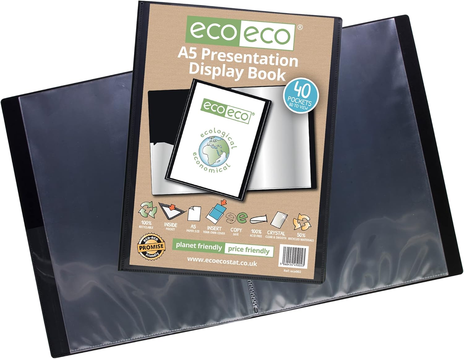 eco eco a5 size 50% recycled 40 pocket black presentation display book, storage case portfolio art folder with plastic sleeves, eco002x2, (pack of 2 books) eco eco a5 size 50% recycled 40 pocket black presentation display book, storage case portfolio art folder with plastic sleeves, eco002x2, (pack of 2 books)