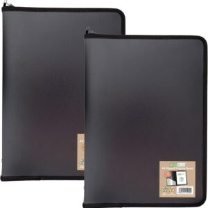 eco eco a4 50% recycled 30 pocket black zipped presentation display book, file folder, artwork portfolio with plastic sleeves, (pack of 2) eco090x2