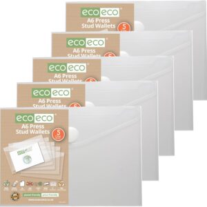 eco eco a6 95% recycled clear press stud popper wallet, plastic folders (pack of 25), eco155x25