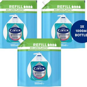carex 2 hour protection antibacterial original hand wash refills, liquid hand soap eco refill for homes & businesses, clean & protect hands, bulk buy, pack of 3 x 1 litre