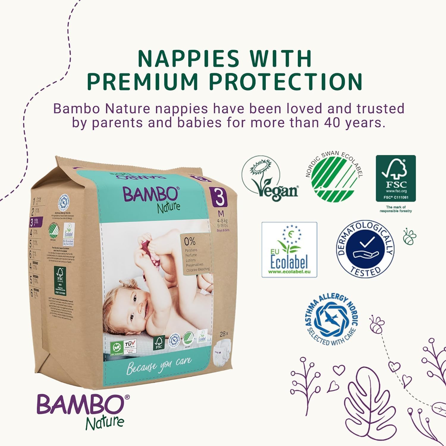 bambo nature premium eco nappies, size 3 (9 18lb/4 8kg), midi, 168pk, eco labelled, enhanced leakage protection, secure & comfortable baby nappy bambo nature premium eco nappies, size 3 (9 18lb/4 8kg), midi, 168pk, eco labelled, enhanced leakage protection, secure & comfortable baby nappy