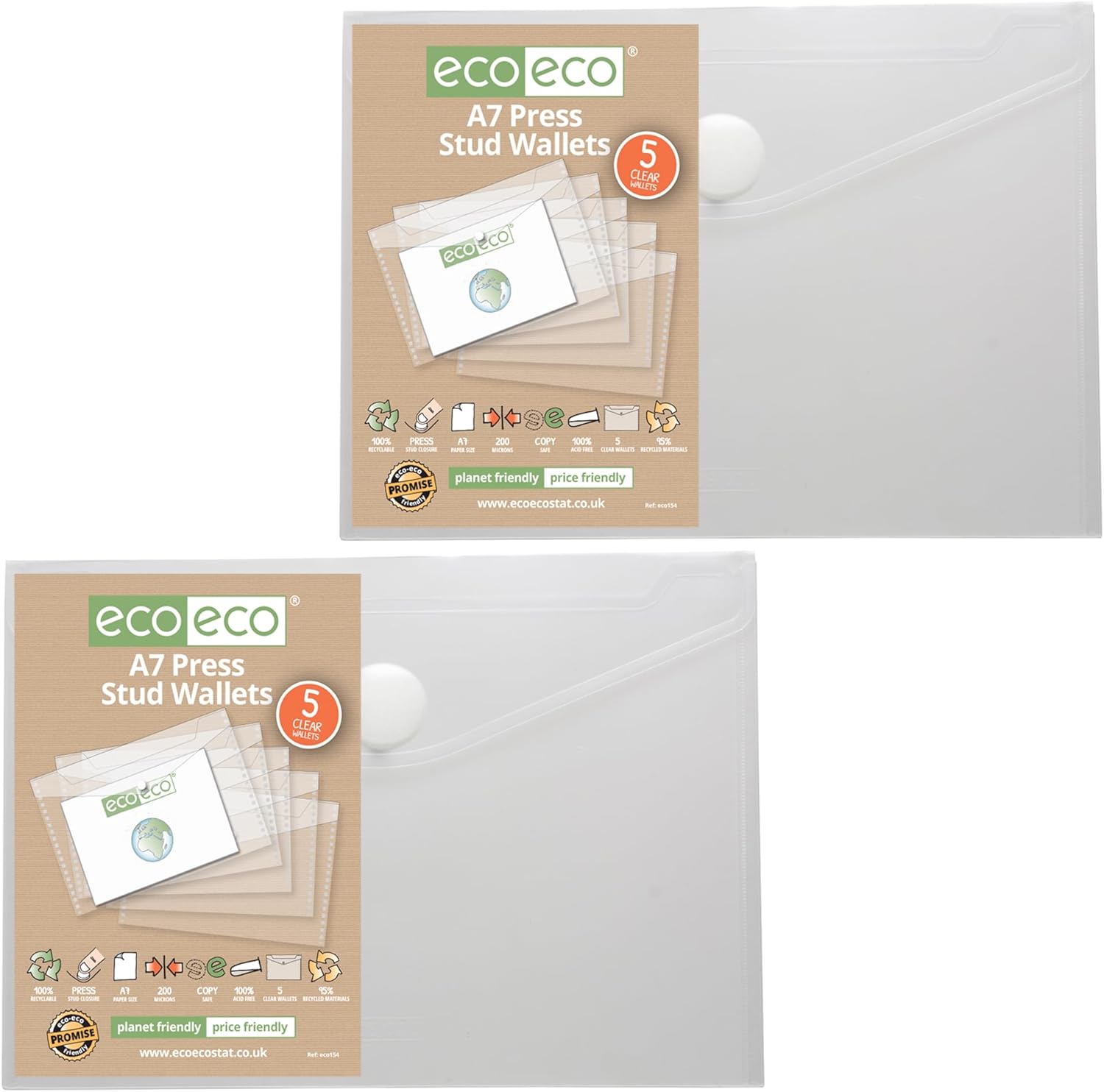 eco eco a7 95% recycled clear press stud popper wallet, plastic folders (pack of 10), eco154x2 eco eco a7 95% recycled clear press stud popper wallet, plastic folders (pack of 10), eco154x2