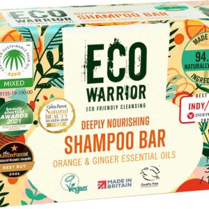 eco warrior deeply nourishing shampoo bar | vegan, cruelty free, natural, no sls or parabens | eco friendly cleansing | hydrating pink clay, pure orange & ginger essential oil for healthy hair | 100g