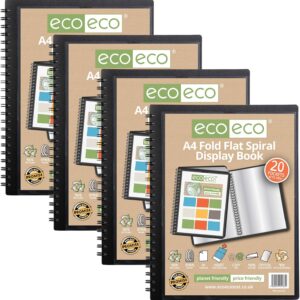 eco eco a4 50% recycled 20 pocket fold flat spiral bound display book, pack of 4, eco133x4